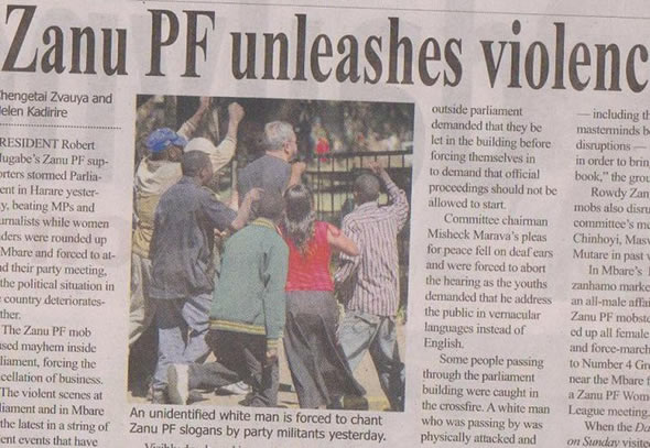 Daily News story and picture on the Zanu PF violence in and outside Parliament