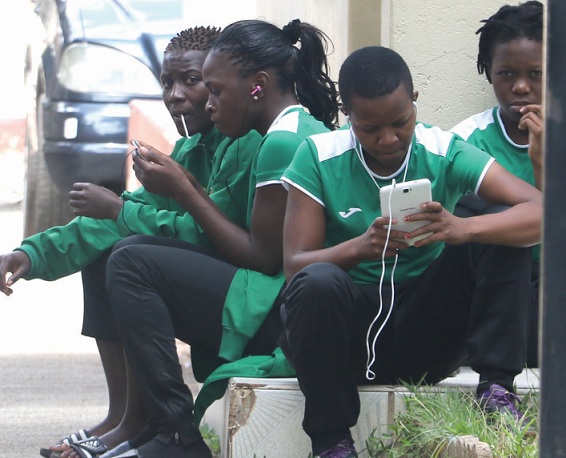INDUSTRIAL ACTION: The Mighty Warriors players staged a sit-in at Zifa House in the capital yesterday before Zifa president Philip Chiyangwa's intervention. Pic: Annie Mpalume (Daily News)