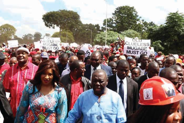 Leading from the front: Opposition leader Morgan Tsvangirai and his wife Elizabeth