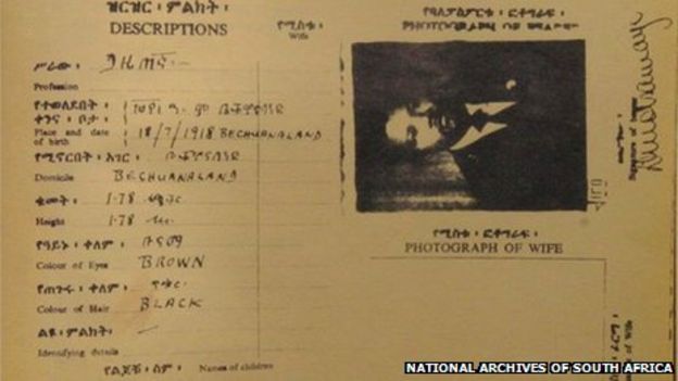 A fake passport in the name of David Motsamayi used by Mr Mandela