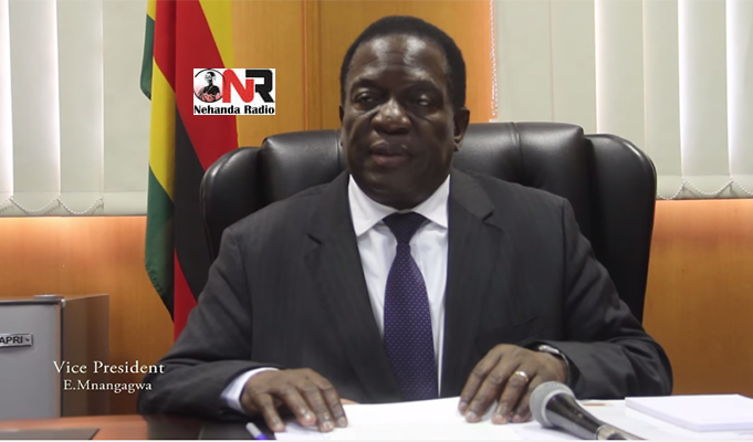 Vice President Emmerson Mnangagwa addressing journalists at his offices
