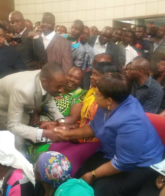 MDC-T Vice President Nelson Chamisa seen here greeting Joice Mujuru inside the court room