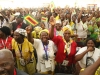 Delegates welcome President Mugabe and the First Lady Amai Grace Mugabe to the conference venue on arrival for the closing session of the ZANU-PF conference yesterday
