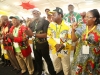 Senior ZANU-PF officials sing at the conference yesterday