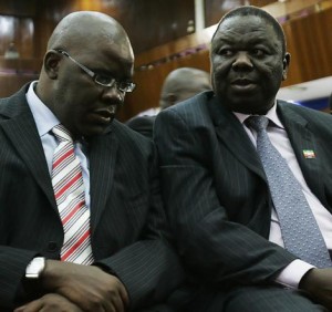 Tendai Biti, left, and Morgan Tsvangirai.