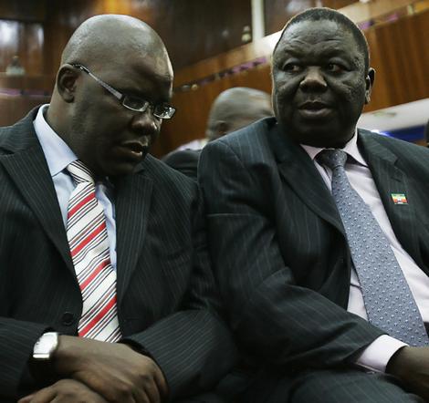 Tendai Biti, left, and Morgan Tsvangirai.
