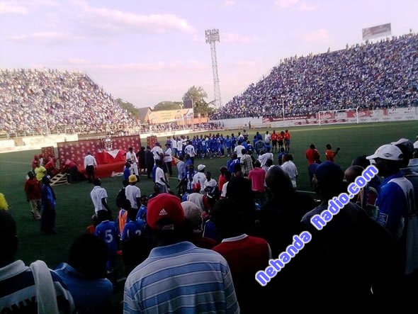 Preparations for the trophy presentation at Rufaro Stadium