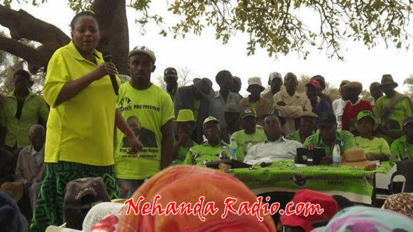 priscilla-mushonga.jpg STRUGGLING FOR NUMBERS: Priscilla Misihairabwi Mushonga (Secretary General) addresses a poorly attended MDC-N rally