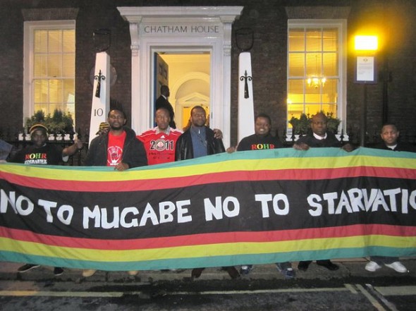 Members of the Zimbabwe Vigil outside Chatham House
