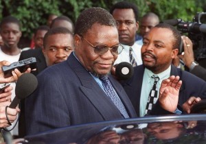 Kumbirai Kangai a former Minister of Lands and Agriculture leaves the Magistrate Court in March 2000