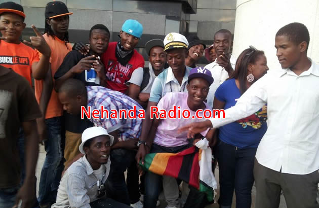 Big Send Off: Fellow Dangerzone artists Freeman and others give a send off to Jay C and Loud at the Harare International Airport
