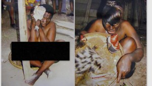 Suspected Budiriro witches Elmet Mbewe and Christine Nyamupanda shy away from the camera after being released at the Mbare Magistrates’ Courts in Harare yesterday