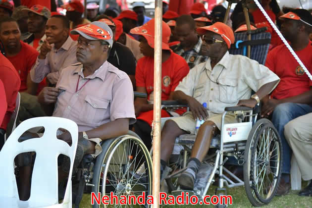 Disabled mdc supporters at the party's 14th anniversary rally inside sakudva stadium