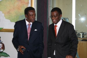 MP Webster Shamu hats with NetOne MD Mr Reward Kangai during a familiarisation tour of the network