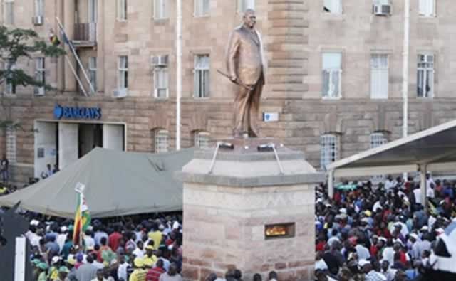 Part of the huge crowd that attended the unveiling of the late Vice President Dr Joshua Mqabuko Nkomo’s statue in Bulawayo yesterday. – (Picture by Elias Sushoma)