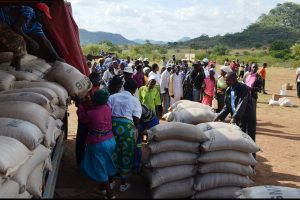 This grain being distributed is from Zimbabwe's Grain Marketing Board (GMB)