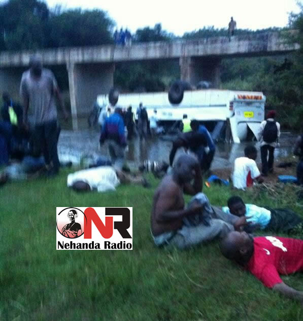 Several dead after Unki Mine bus falls into bridge (picture by Nehanda Citizen Reporter)