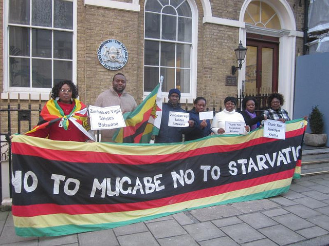 A delegation took time out from the Vigil to go across London to the Botswana High Commission to deliver a letter of thanks to President Ian Khama for denouncing SADC’s endorsement of Zimbabwe’s rigged elections