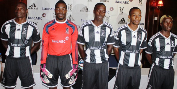 Highlanders players parade their new adidas kit for the 2014 football season at a Bulawayo hotel