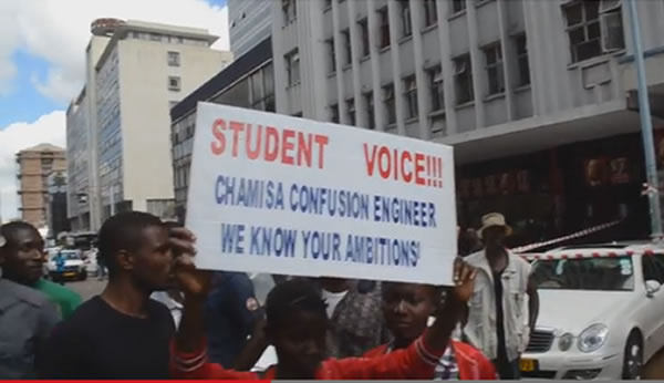 The demonstration outside Harvest House appeared to focus mainly on National Organising Secretary Nelson Chamisa