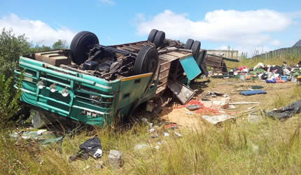 What remains of the Vazungu bus which overturned three times and killed six people when its driver failed to negotiate a sharp curve in Mutasa district