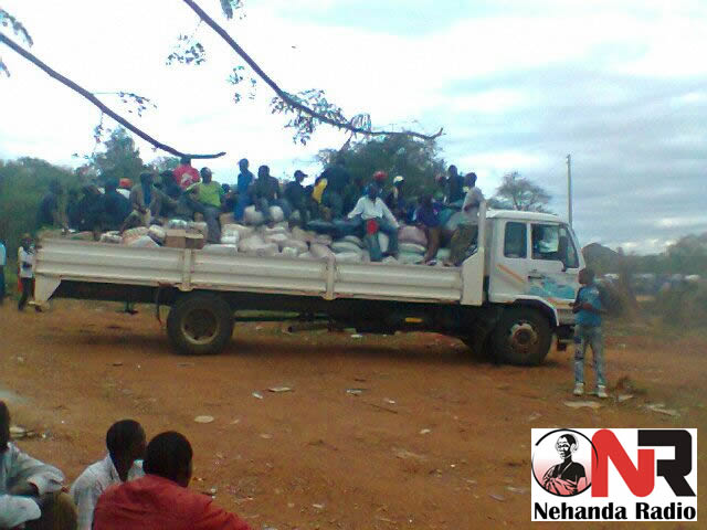 Truck with food at Chingwizi holding camp