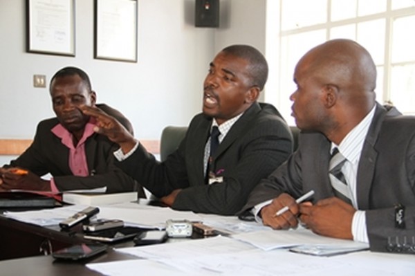 Chitungwiza Municipality workers representatives Ephraim Katsina (centre), Tamson Bamusi (right) and Ngonidzashe Marau before the Public Service and Social Welfare parliamentary committee in Harare