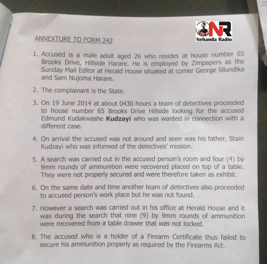 Charge sheet against Kudzayi