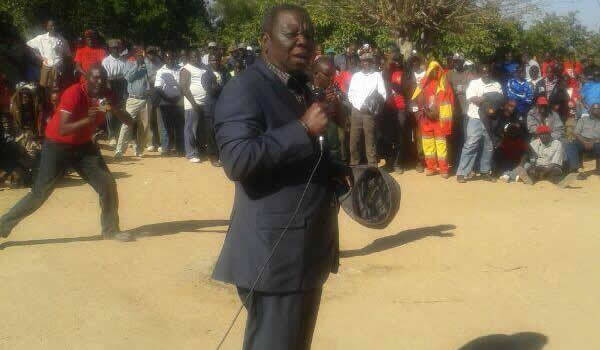 Tsvangirai addressing mourners at the funeral of the late party chairman for Mashonaland West Japhet Karemba in Chitomborwizi, Zvimba