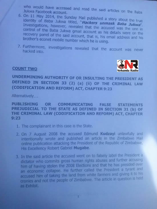 Charge sheet against Kudzayi