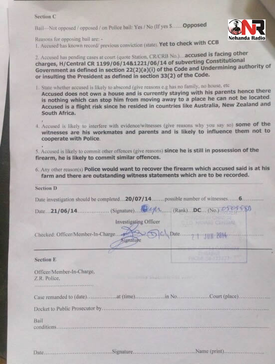 Charge sheet against Kudzayi