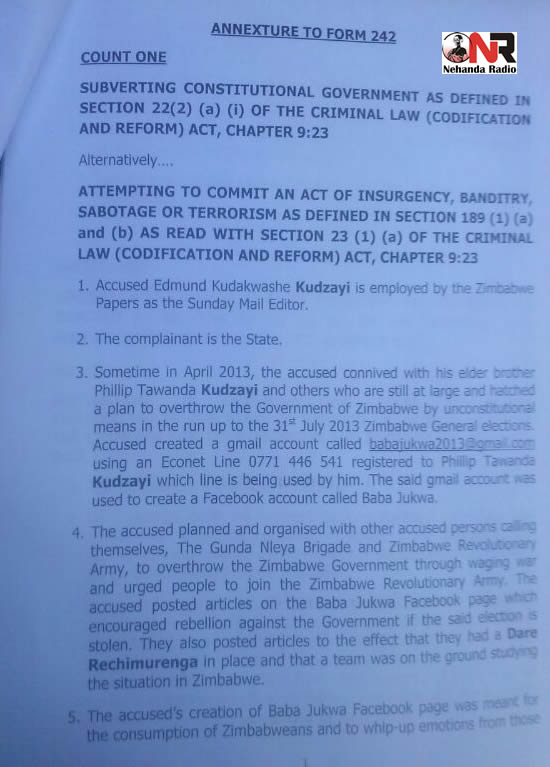 Charge sheet against Kudzayi