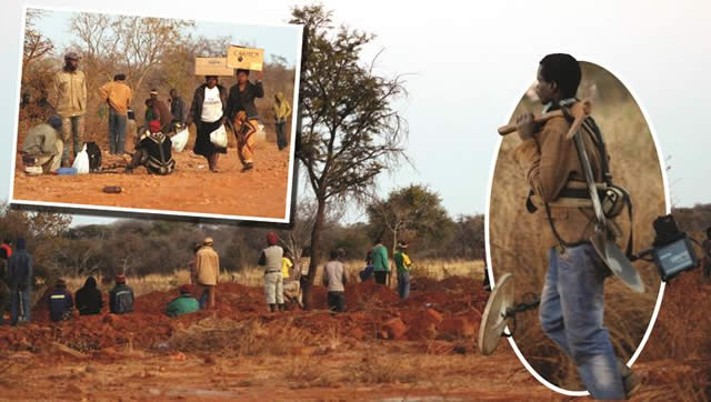 Some of the gold panners at the site at Doves Area in Inyathi yesterday