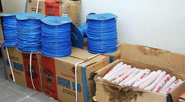 File picture of explosives and electric detonators