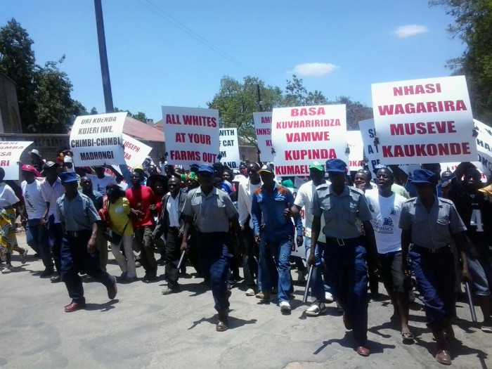 Demonstrators march in Marondera today. Pic by Farirai Machivenyika