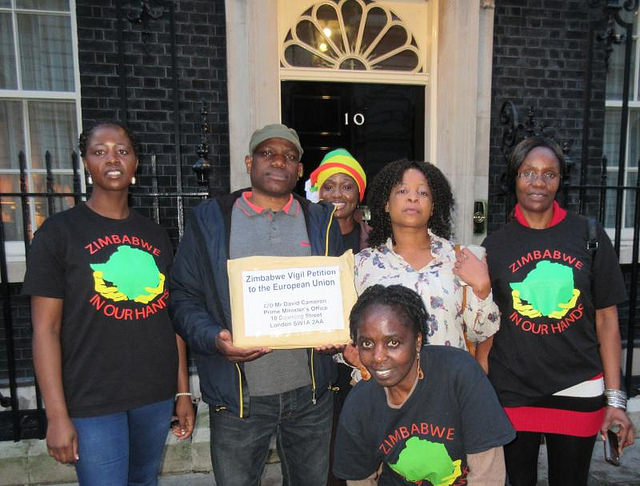 The Zimbabwe Vigil delivering a petition at Number 10 Downing Street