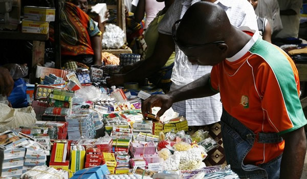 Counterfeit drugs on sale in a market