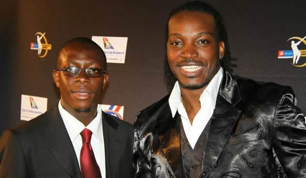 Joseph Madyembwa with legendary West Indies cricketer Chris Gayle