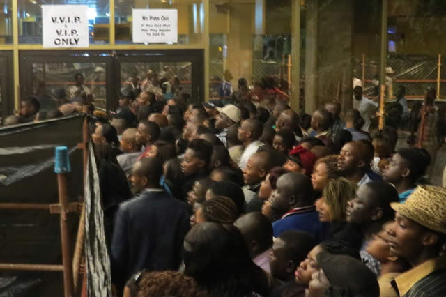 A huge crowd that was denied entry into the HICC during the Harare Lock down show. — Pictures by Takawira Dapi