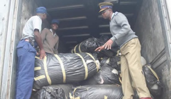 File Picture: Southerton Police Station details display part of the 41 bags of mbanje found on a truck in Harare in January 2012