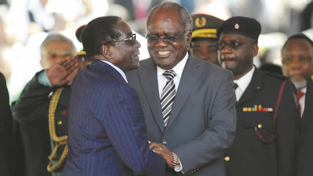 Robert Mugabe seen here with Hifikepunye Pohamba