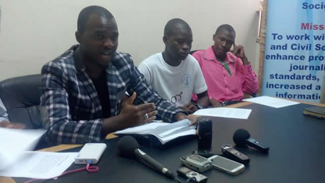 Patson Dzamara addressing press conference at the Media Centre in Harare on Monday