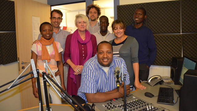 Gerry Jackson (third from left) with staff from SW Radio Africa