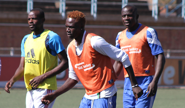 FIRE POWER . . . Dynamos’ new arrivals Richard Kawondera (left), Rodreck Mutuma (centre) and Takesure Chinyama go through their paces during a training session at Rufaro on Friday. — (Picture by Kudakwashe Hunda)