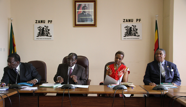 Vice President Emmerson Mnangagwa, President Robert Mugabe, First Lady Grace Mugabe, Vice President Phelekezela Mphoko during a politburo meeting