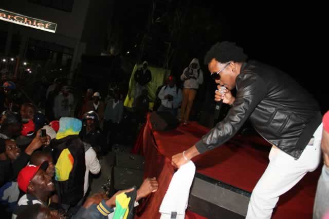 Charly Black greets his fans during the show at Longcheng Plaza on Saturday
