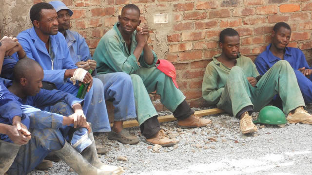 File picture of construction workers on a break