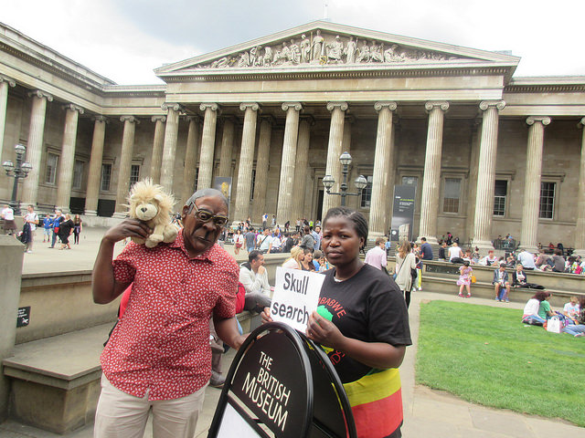 The Vigil managed to capture pictures of Mugabe visiting the British Museum in search of skulls. He was accompanied by his pet lion Rhodes perching on his shoulder.