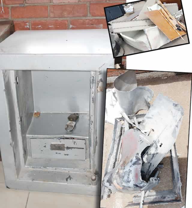 Emakhandeni Primary School damaged safe and cabinet drawers