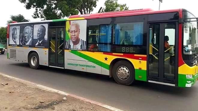 The rebranding of the 116 buses featuring the country's recent leaders cost nearly $1m (£700,000)